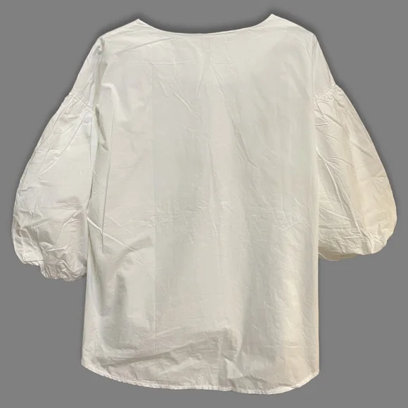 White Cotton Balloon Sleeve Formal Top - Picture 2 of 6